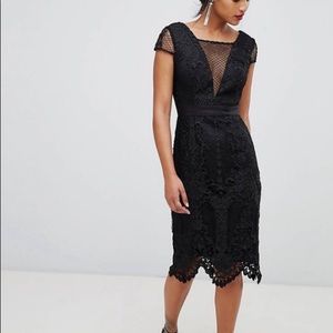 Chi Chi London Black Lace Fitted Cap Sleeve Dress